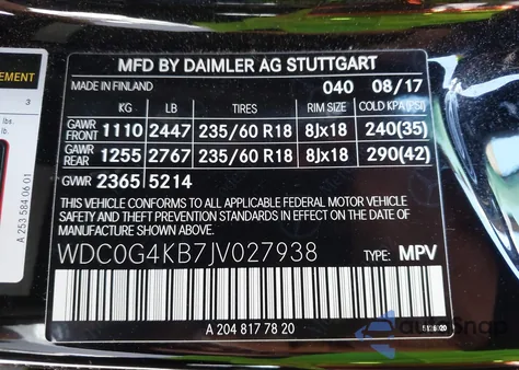 2018 Mercedes-Benz Glc 300 4Matic from USA, damaged, VIN WDC0G4KB7JV027938